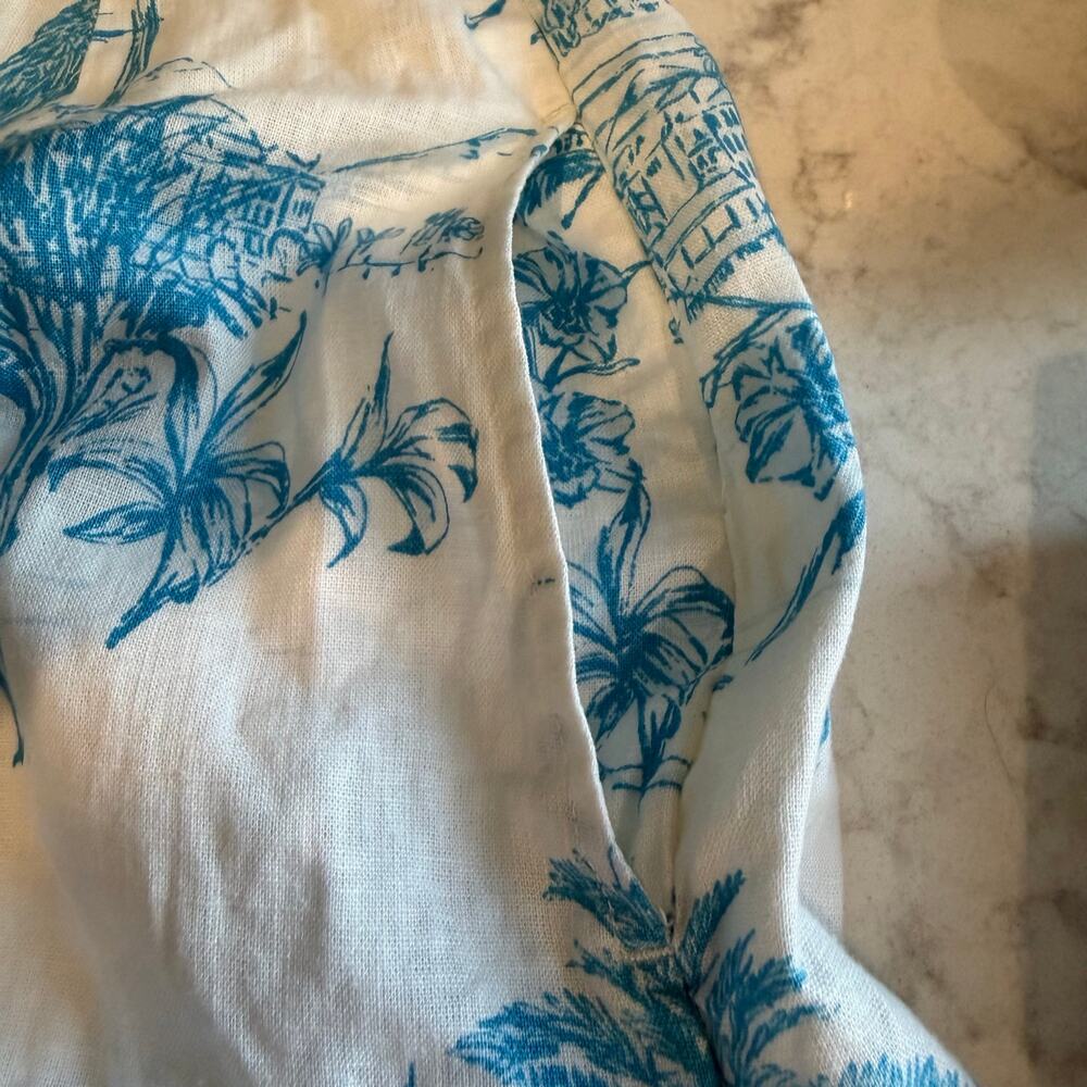 Joie women’s linen tropical blue white toile dress fit & flare resortwear sz 14 - Picture 9 of 9